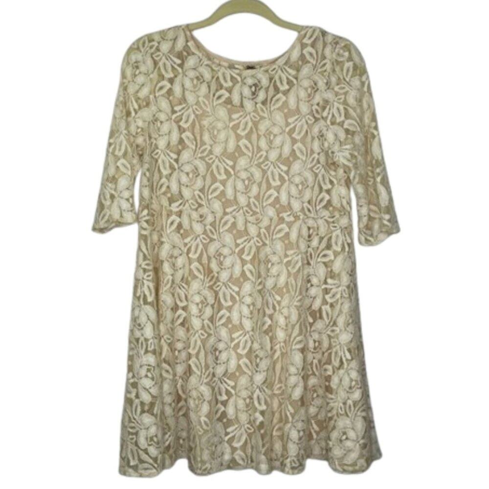 Free People ivory white floral lace mini dress size Medium